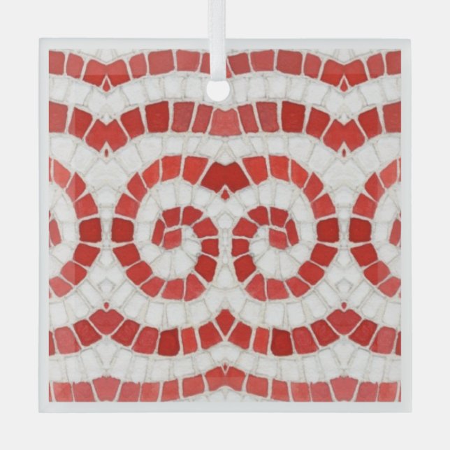 RED IONIC MOSAIC Glas Square Ornament (Vorderseite)