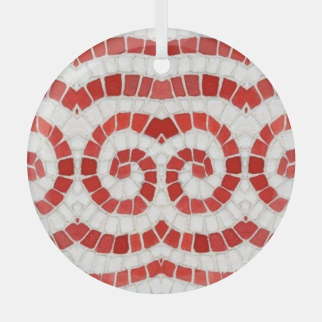 RED IONIC MOSAIC Glass Circle Ornament Aus Glas (Vorderseite)
