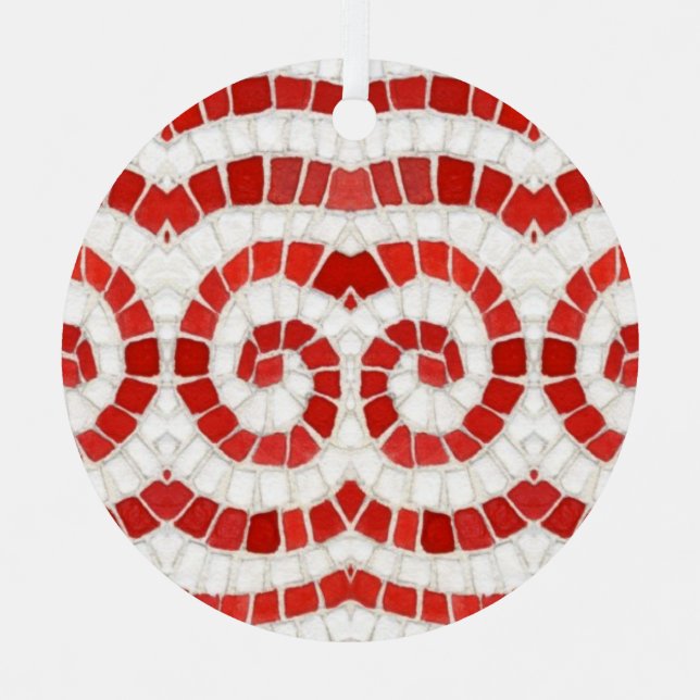 RED IONIC MOSAIC Metal Circle Ornament Aus Metall (Vorderseite)