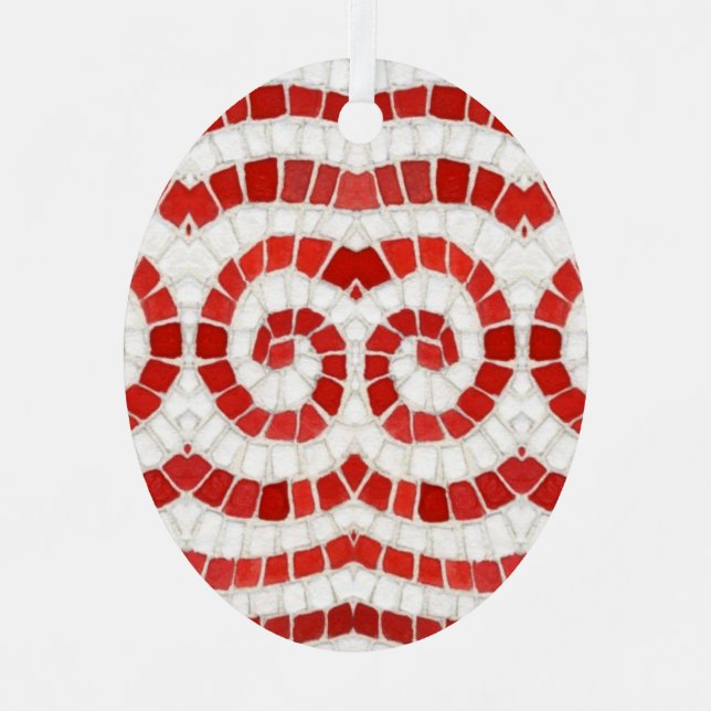 RED IONIC MOSAIC Metal Oval Ornament Aus Metall (Vorderseite)