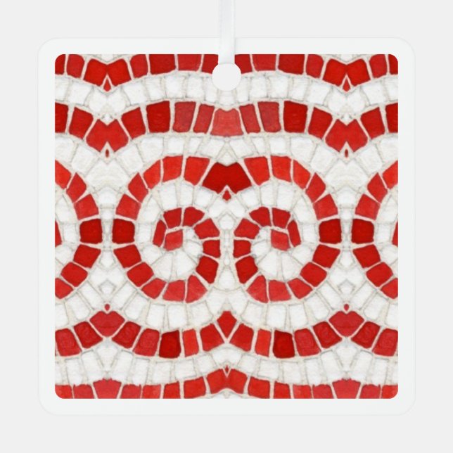 RED IONIC MOSAIC Metal Square Ornament Aus Metall (Vorderseite)