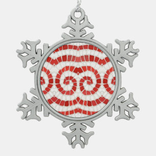 RED IONIC MOSAIC Pewter Snowflake Ornament