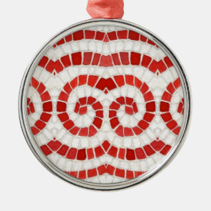 RED IONIC MOSAIC Premium Round Ornament Aus Metall