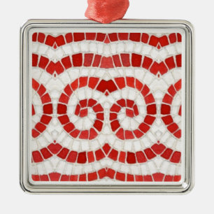 RED IONIC MOSAIC Premium Square Ornament Aus Metall