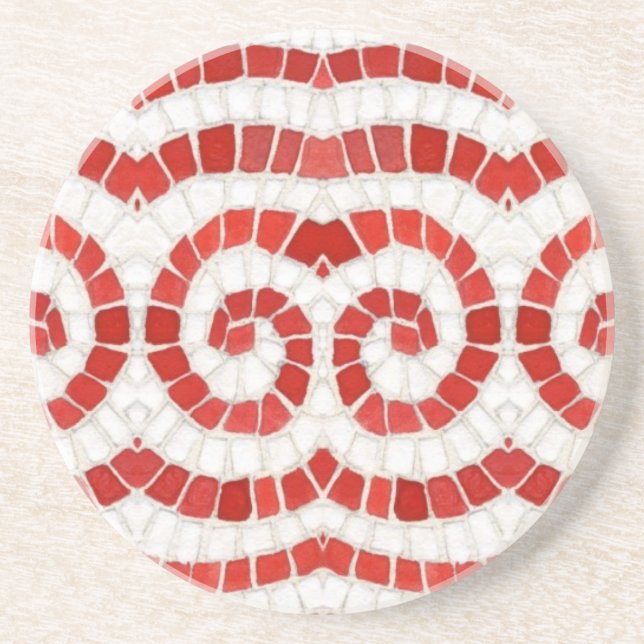 RED IONIC MOSAIC Round Sandstone Untersetzer (Vorne)