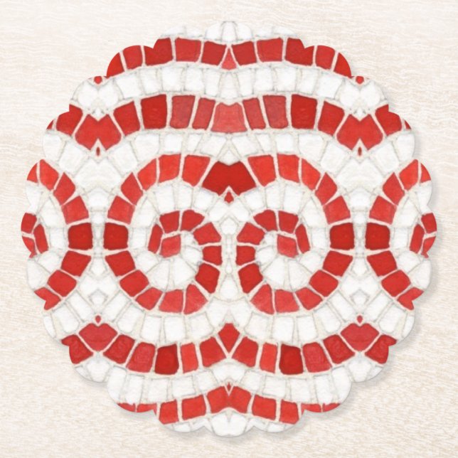 RED IONIC MOSAIC Scalloise Round Paper Untersetzer (Vorderseite)