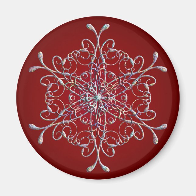 Red Iridescent Snowflake Magnet (Vorne)