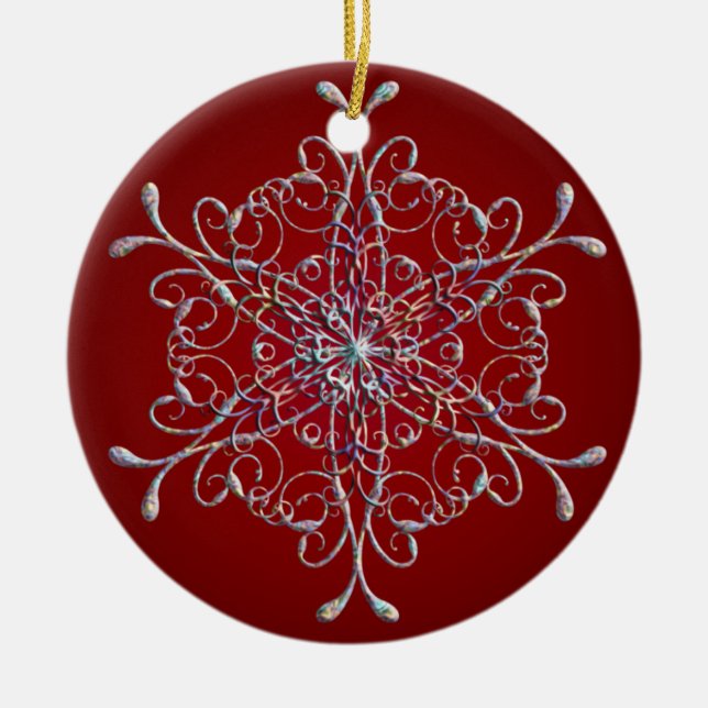 Red Iridescent Snowflake Ornament (Vorne)