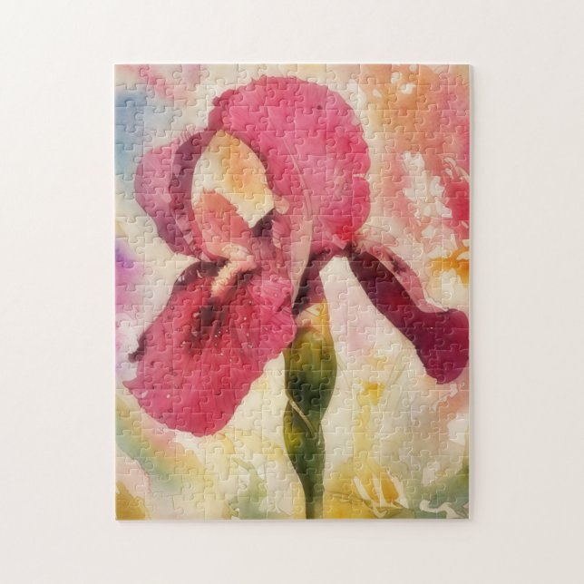 Red Iris Flower Garden Art Puzzle (Vertikal)