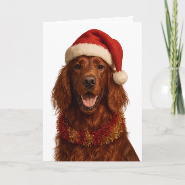 Red / Irish Setter in a Santa hat Christmas card Karte (Vorderseite)