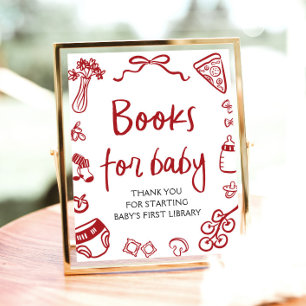 Red Italian Hand Drawing Baby Shower Books for Bab Poster