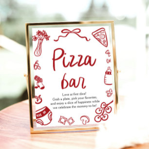 Red Italian Hand Drawing Baby Shower Pizza Bar Poster