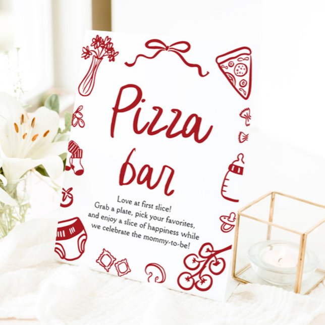 Red Italian Hand Drawing Baby Shower Pizza Bar Sockelschild (Red Italian Hand Drawn Baby Shower Pizza Bar Sign)