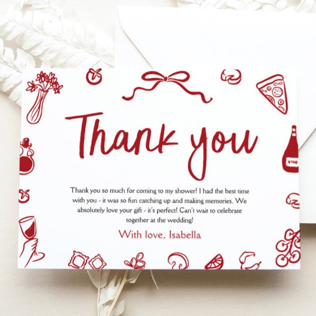 Red Italian Hand Drawn Das ist wieder Dankeschön C Dankeskarte (Red Italian Hand Drawn That's Amore Thank you Card)