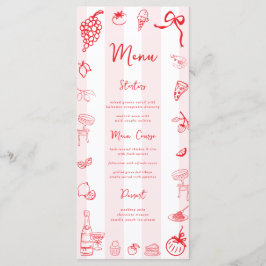 Red Italian Hand Drawn Wedding Bridal Shower Menükarte