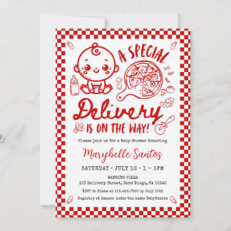 Red Italian Special Delivery Baby Invitation Einladung