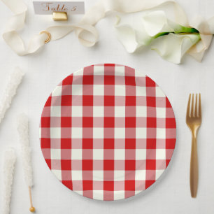 Red & Ivory Cottagecore Gingham Karo Kariert Pappteller
