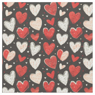Red & Ivory Hearts on Black Stoff