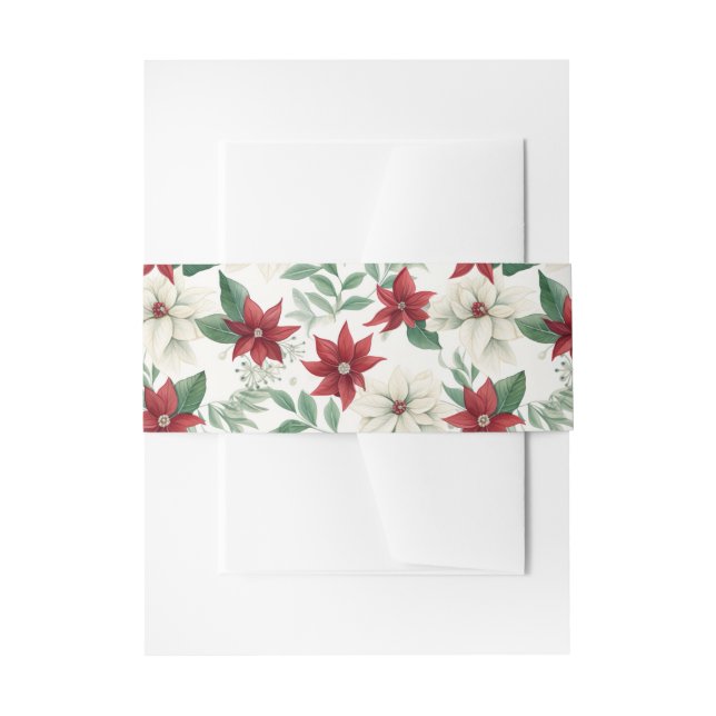 Red & Ivory Poinsettia Holiday Einladungsbanderole (Vorderseite Beispiel)