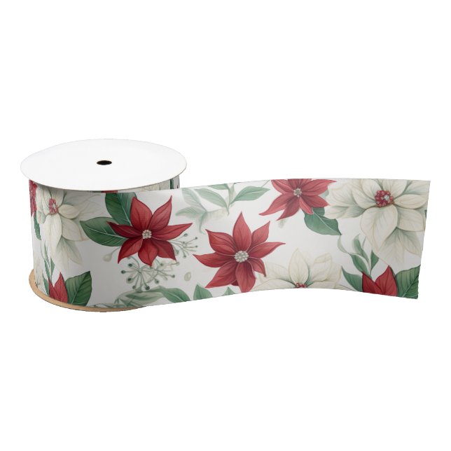 Red & Ivory Poinsettia Holiday Satinband (Spule)