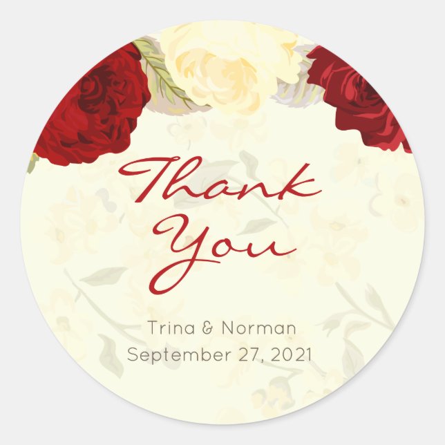 Red & Ivory Rose Hochzeit Danke Stickers (Vorderseite)