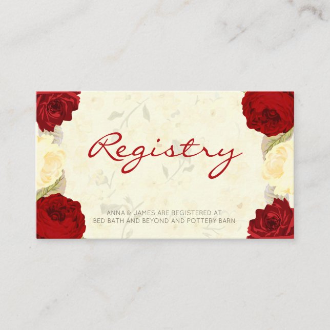 Red & Ivory Rose Hochzeitskarte Begleitkarte (Vorderseite)