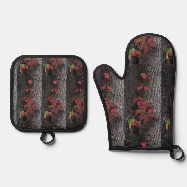 Red Ivy Oven Mitt und Pot Holder Ofenhandschuh & Topflappen-Set (Vorderseite)