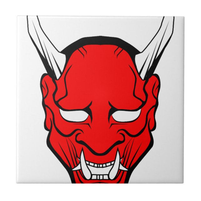 Red Japanese Hannya Mask Fliese (Vorderseite)