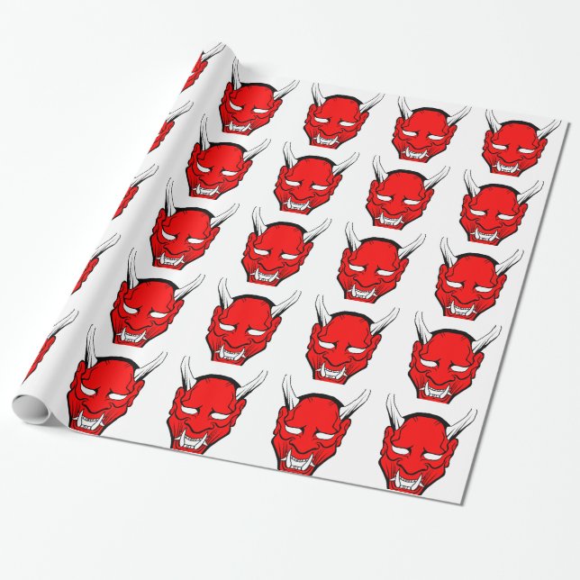 Red Japanese Hannya Mask Geschenkpapier (Ungerollt)