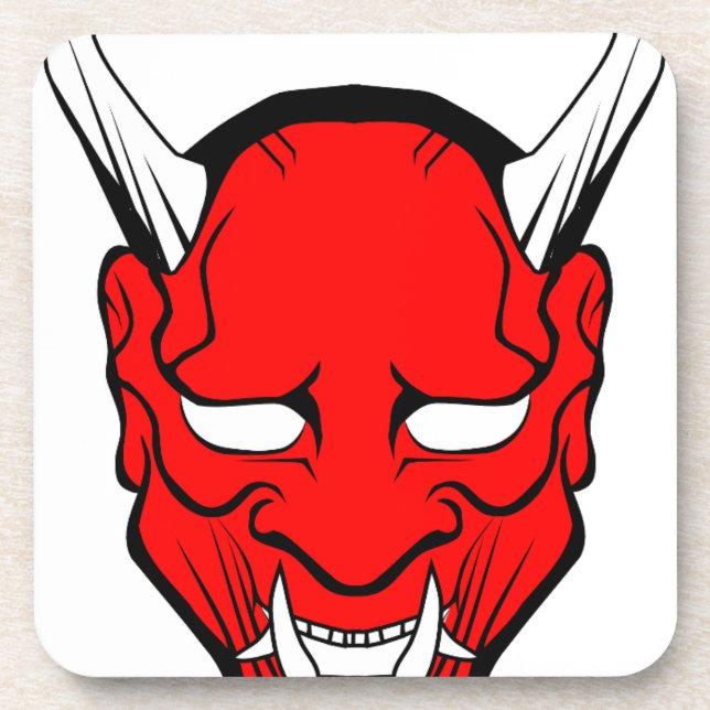 Red Japanese Hannya Mask Getränkeuntersetzer (Vorderseite)