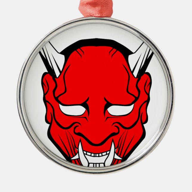 Red Japanese Hannya Mask Ornament Aus Metall (Vorne)