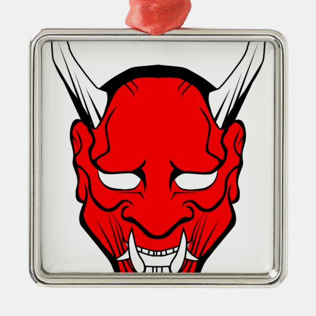 Red Japanese Hannya Mask Ornament Aus Metall (Vorne)