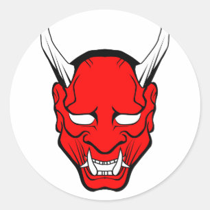 Red Japanese Hannya Mask Runder Aufkleber