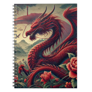 Red Japanese Spiral Notebook Asiatisch elegant Notizblock