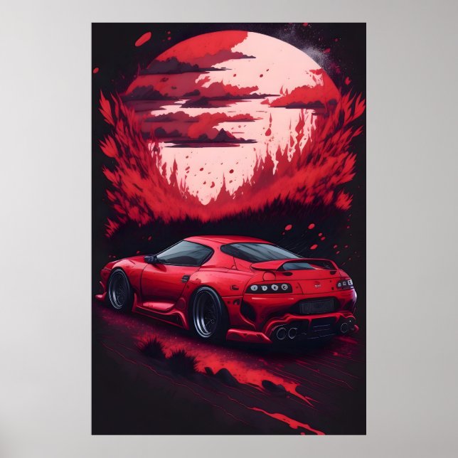 Red Japanese Supra Car Geschenk für Ihn Mancave Poster (Vorne)