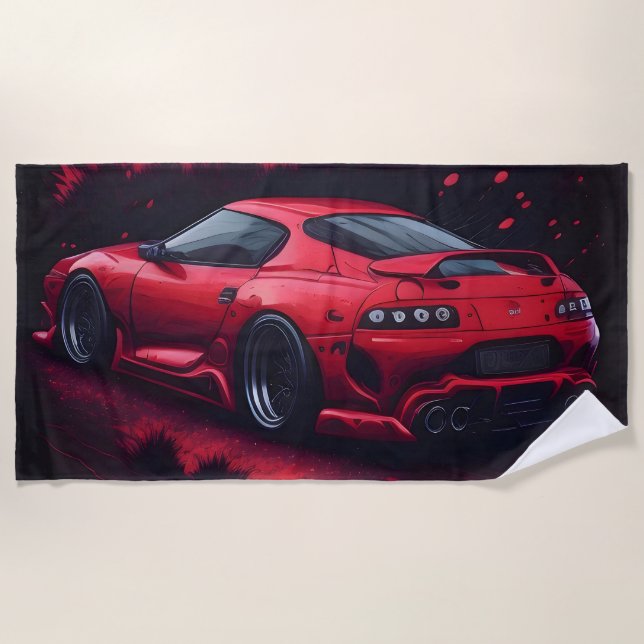 Red Japanese Supra Car Geschenk für Ihn Strandtuch (Vorderseite)