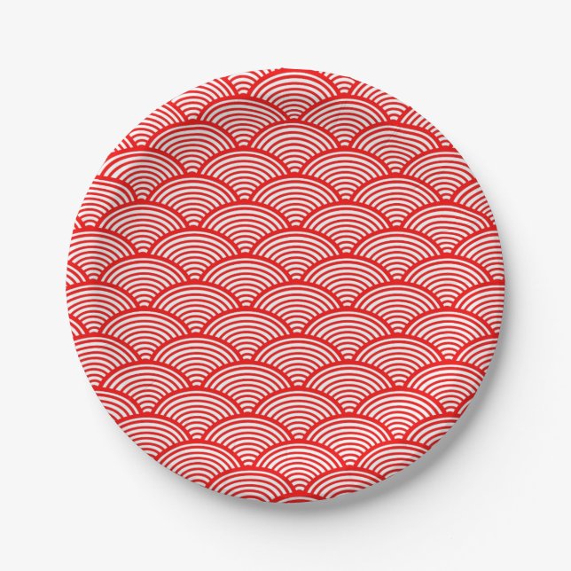 Red Japanese Wave Pappteller (Vorderseite)