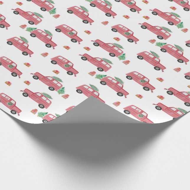 Red Jeep Christmas Watercolor Wrapping Paper Geschenkpapier (Ecke)