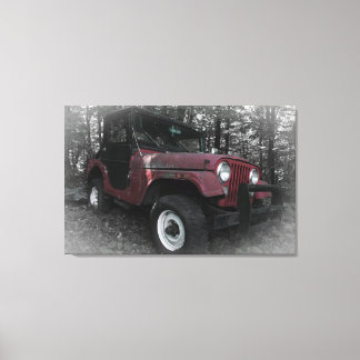 Red Jeep mit Schwarzweiß-Hintergrund Leinwanddruck