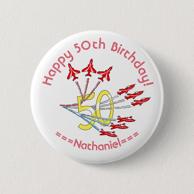 Red Jet Flugzeug - 50. Geburtstag Abzeichen Button (Vorderseite)