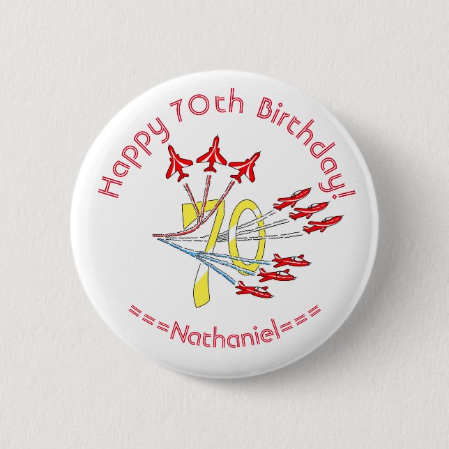 Red Jet Flugzeug - 70. Geburtstag Abzeichen Button (Vorderseite)
