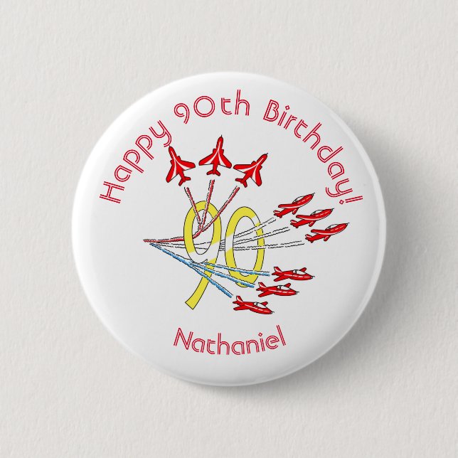 Red Jet Flugzeug - 90. Geburtstag Abzeichen Button (Vorderseite)
