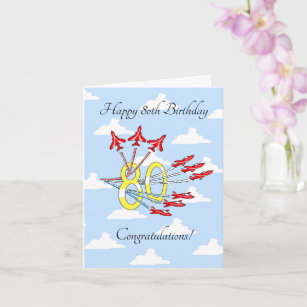 Red Jet Flugzeuge 80th (Blue Sky) Geburtstagskarte Karte