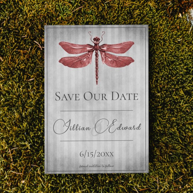 Red Jewele Dragonfly Save the Date Ankündigung (Red Jeweled Dragonfly Save the Date Wedding Announcement)