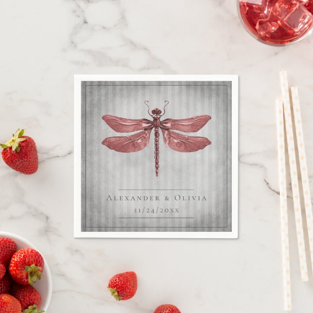 Red Jeweled Dragonfly Wedding Serviette (Beispiel)