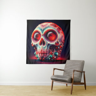Red Jeweled Geode Skull Wandteppich
