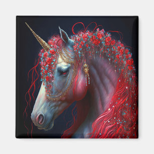 Red Jeweln Unicorn Fantasy Art Magnet