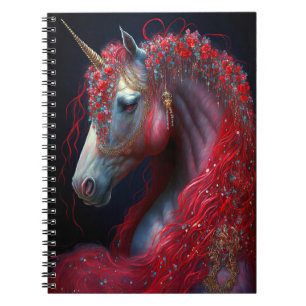 Red Jeweln Unicorn Fantasy Art Notizblock