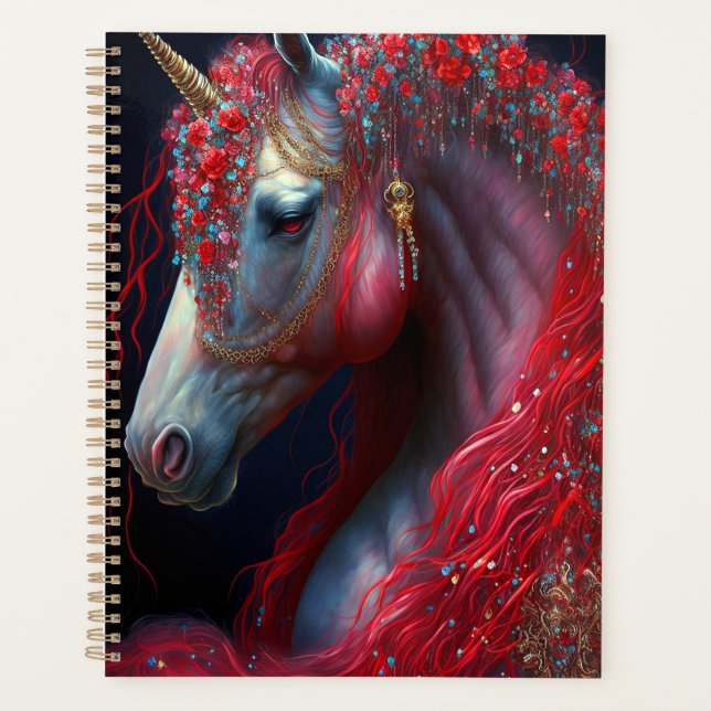 Red Jeweln Unicorn Fantasy Art Planer (Vorderseite)