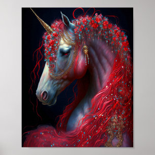 Red Jeweln Unicorn Fantasy Art Poster